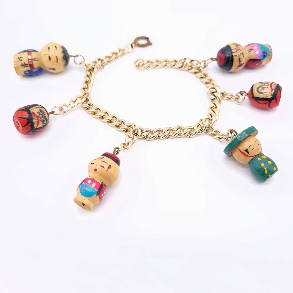 Vintage Kokeshi Doll Charm Bracelet